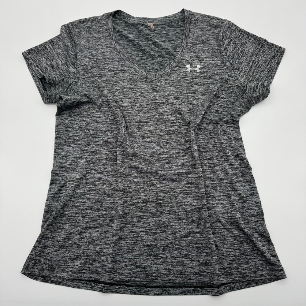 Under Armour HeatGear Womens V-Neck Short Sleeve Space Dye Gray Athletic T-Shirt
